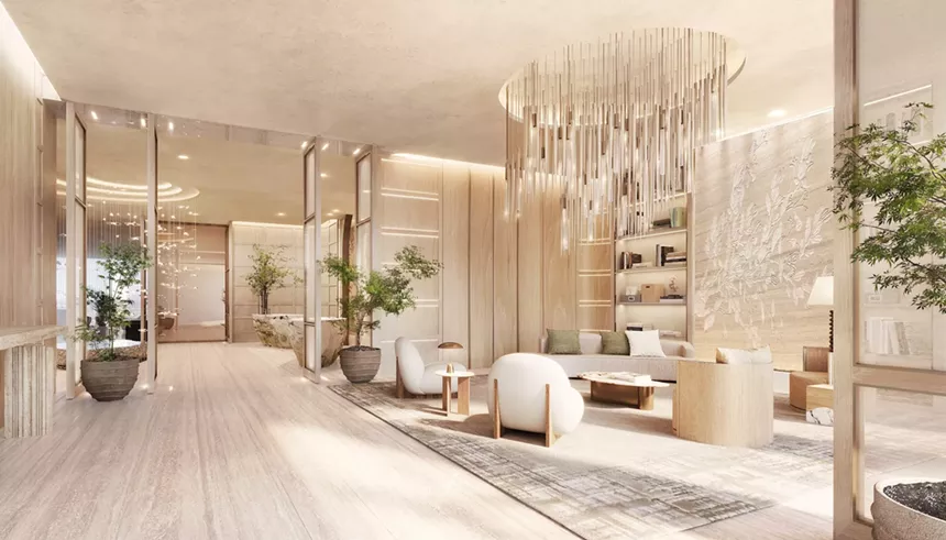 rendering of a lobby space at Rivani Miami Beach