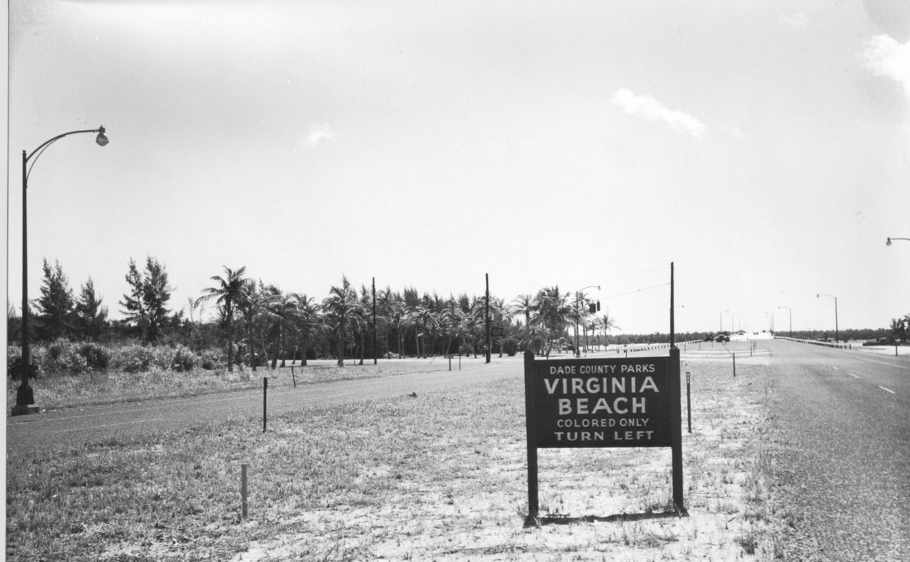 Undated photo, circa 1950s, of a sign along the Rickenbacker Causeway connecting the Miami mainland to Virginia Key