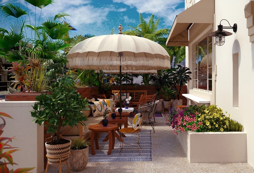 The front terrace is one of three separate places to dine at Pretty Swell.