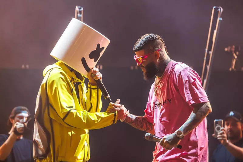 Image: Farruko (right) joined Marshmello on the Main Stage at Ultra Music Festival. See more photos of day two of Ultra 2023 here.