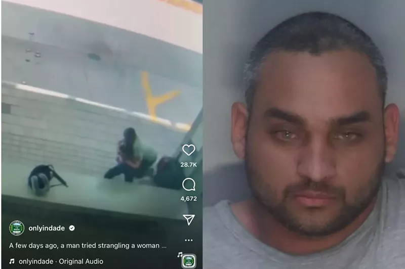 Image: Surveillance video shows Aaron Quinones (right) strangling an unsuspecting woman at a bus stop on Sunday.