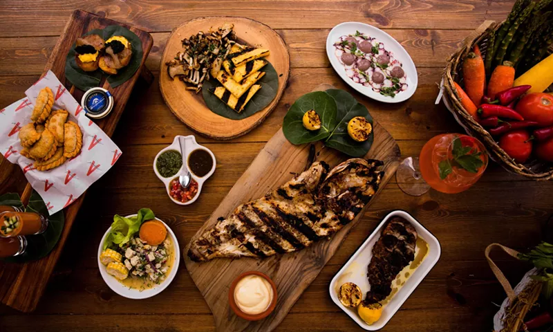 Image: A spread of dishes on a wooden table