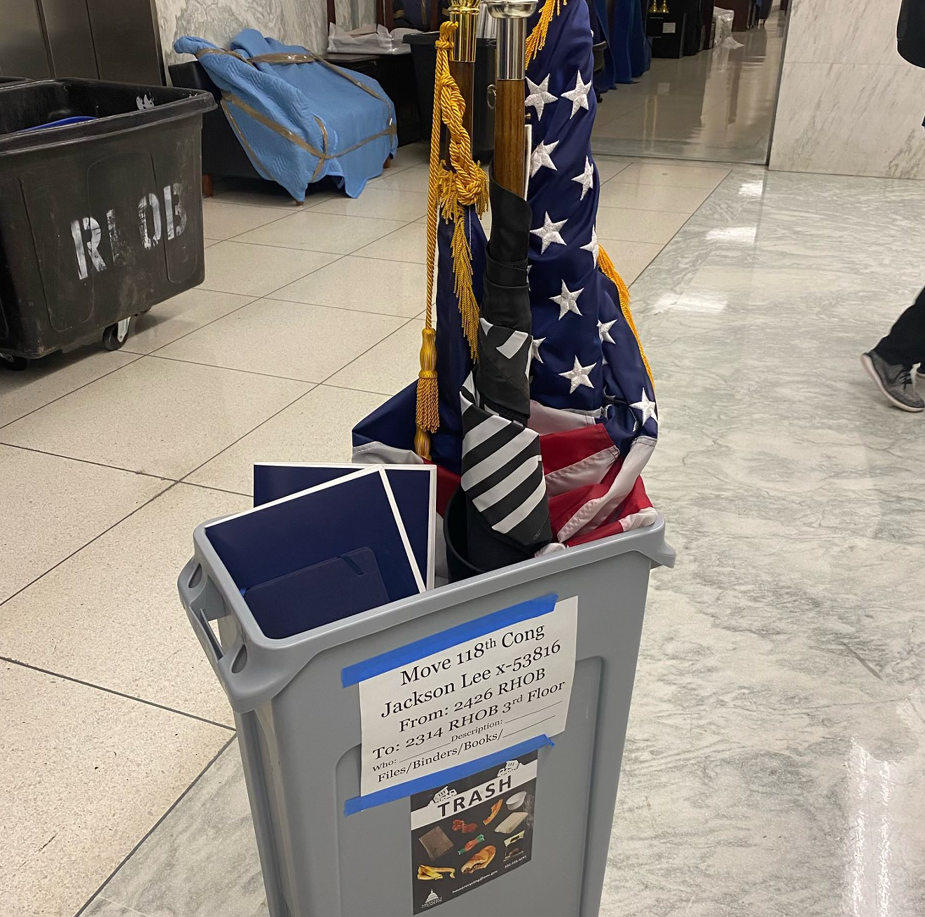 U.S. Rep. Brian Mast found a U.S. flag in a trash bin that was being used for temporary storage.