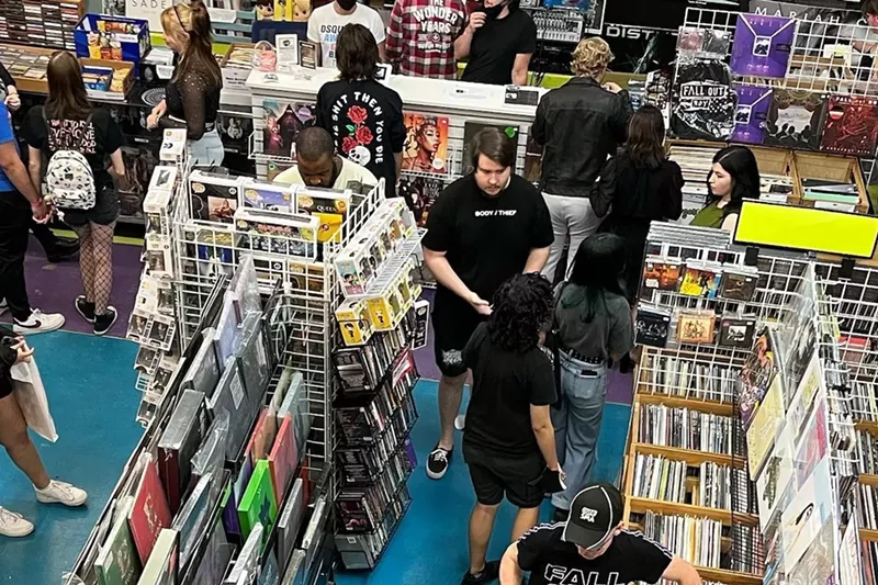 Image: Overhead picture of customers inside a record store
