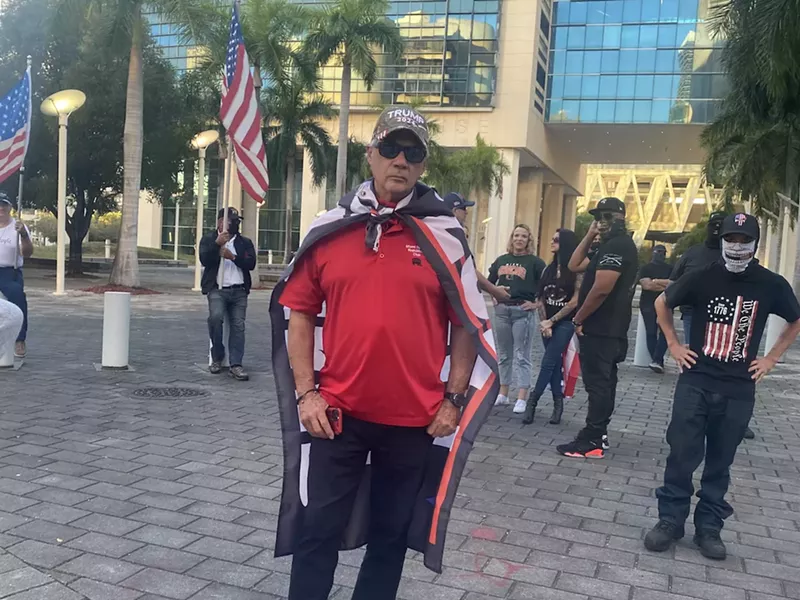 Image: Roughly 30 self-styled freedom fighters gathered on January 6, 2022, at the Federal Detention Center in downtown Miami. See more photos from the Jan. 6 gathering here.