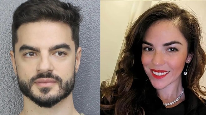 Side-by-side photos: David Knezevich, a bearded man with strong eyebrows and brown hair after his arrest; his missing wife