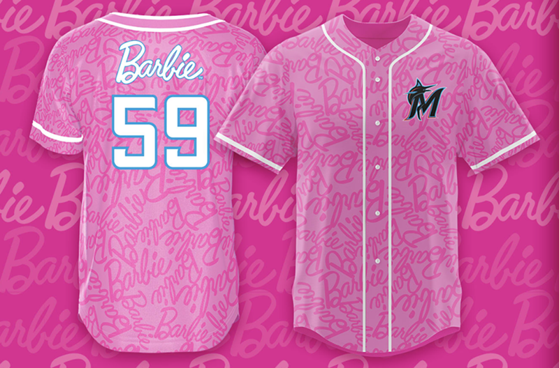 It doesn't get any pinker than this. Behold: The Barbie Marlins jersey.