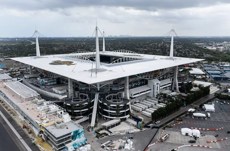 Image: An aerial view of Hard Rock Stadium on March 14, 2023 in Miami Gardens, Florida.