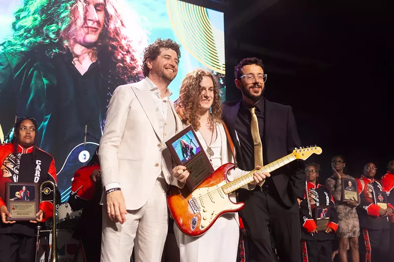 Image: Sammy Gonzalez Zeira on stage with Deo Budnevick and Zach Larmer